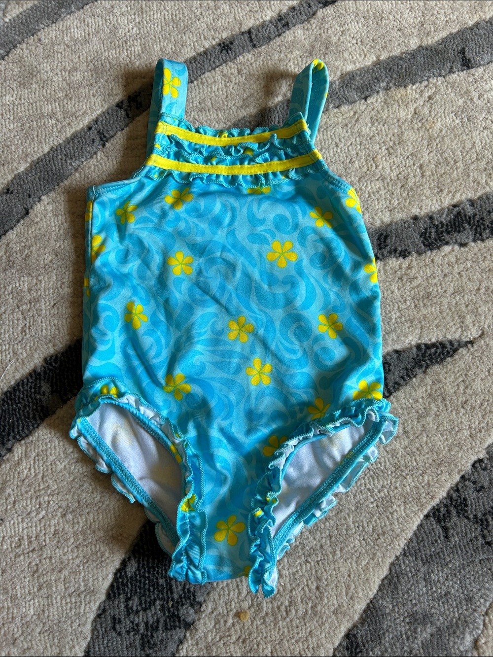 Girls' Aqua Floral One-Piece Swimsuit with Yellow Accents